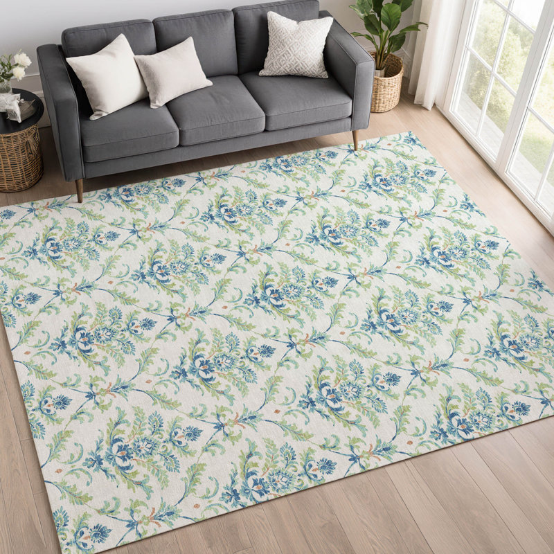 Tapis damassé intérieur / extérieur lavable à la machine ACN2325, Rectangle 10 pi x 14 pi