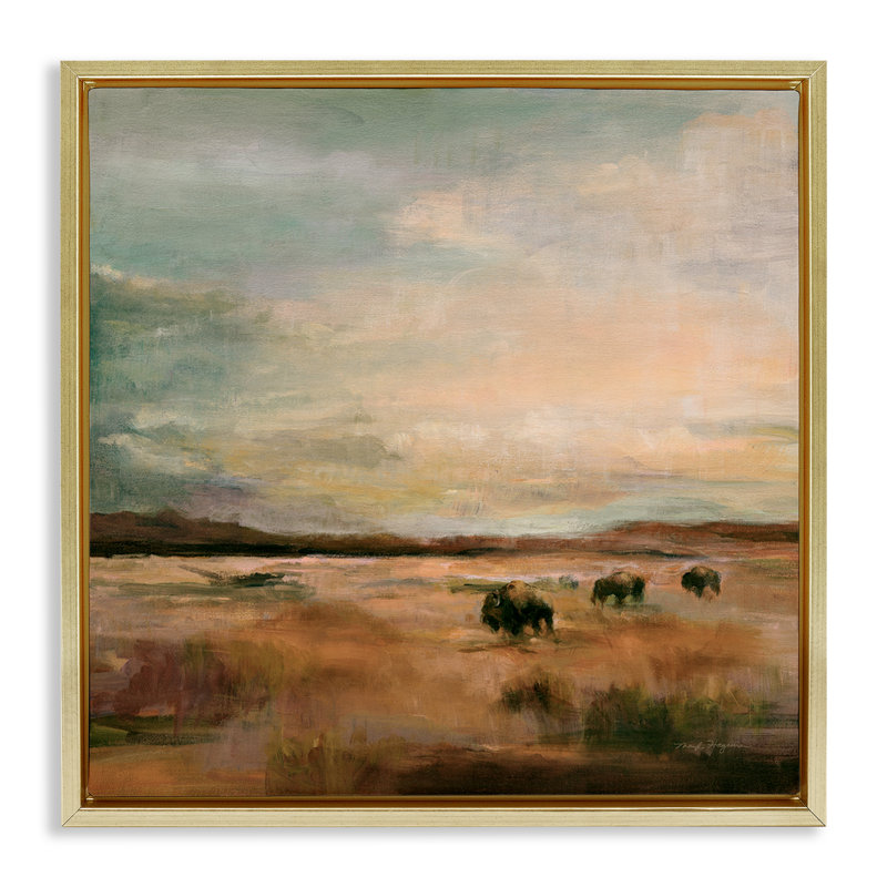 Art encadré flottant Buffalo Under Big Sky par Marilyn Hageman, Cadre flottant métallique doré, H 25 po x l 25 po