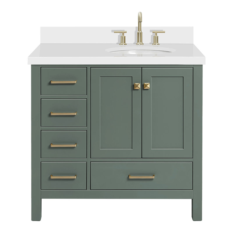 Cambridge 37 in. Single Vanity, Oval, Vintage Green, Pure White Quartz