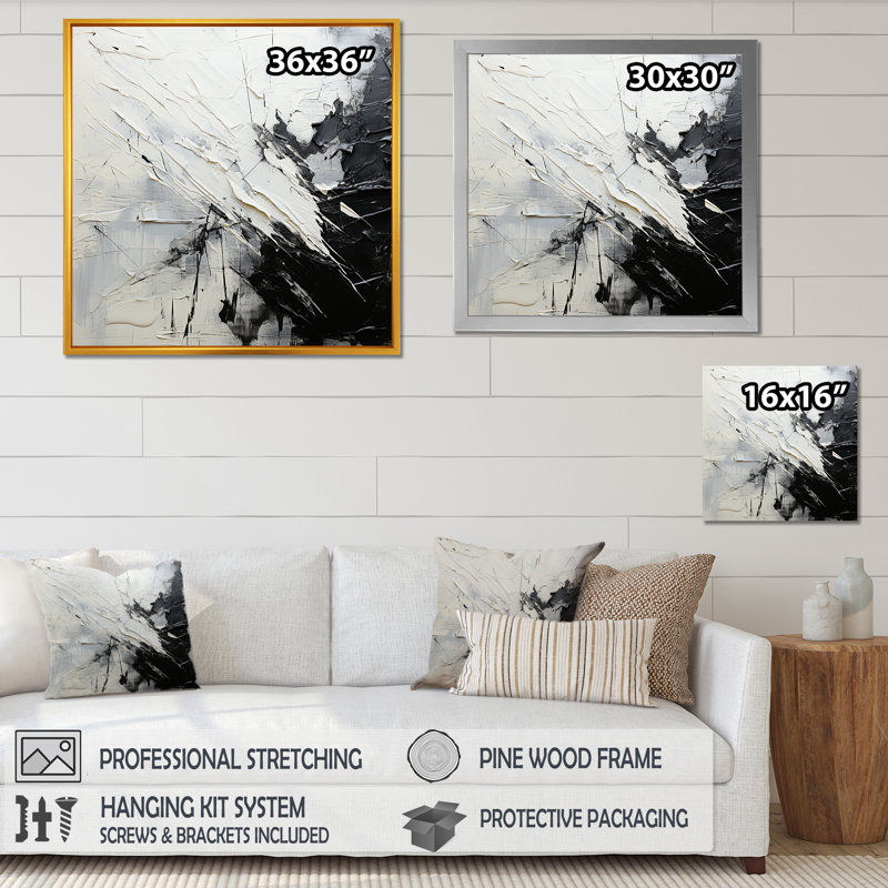 «Black and White Lunar Vector III», reproduction sur toile, H 36 po x l 36 po x P 1,5 po, Cadre doré simple