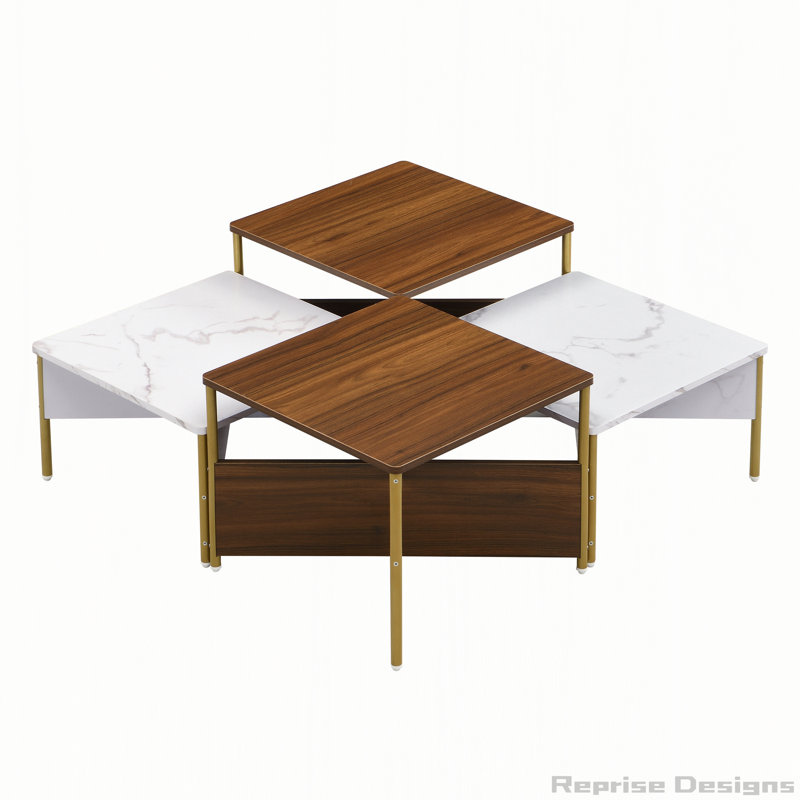 Ensemble de 4 tables basses Modern Modern, Blanc/noyer