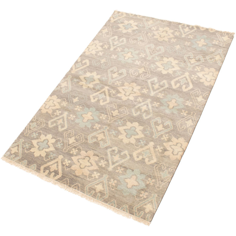 Tapis gris clair en laine noué à la main de conception unique 5 pi 3 po x 8 pi Oushak Donahoe