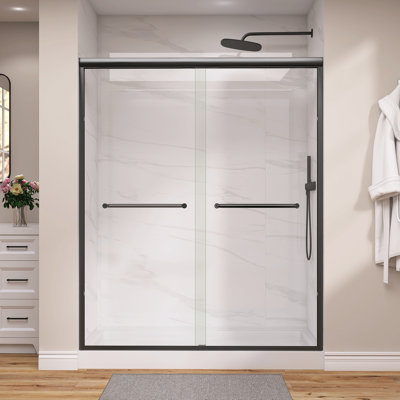 56"-60" W X 72" H Semi-Frameless Double Sliding Reversible Shower Glass Door With Clear Tempered Glass