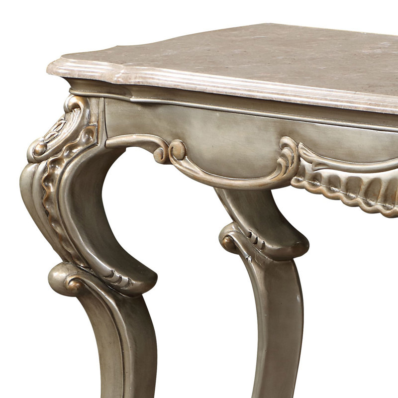 Table de canapé, marbre naturel et finition bronze antique