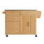 Îlot de cuisine intérieur en bambou avec plateau en acier inoxydable - Chariot mobile avec tiroirs, armoire et porte-serviettes pour la salle à manger et le bar