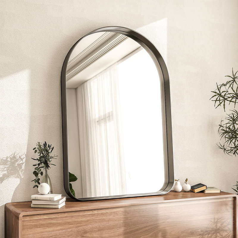 Miroir mural arqué pour salle de bain, Noir, 38 po x 26 po