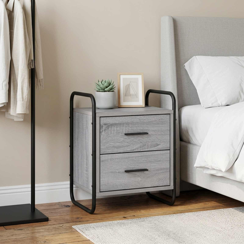 40 cm W Galvanised Steel Bedside Table, Grey Sonoma