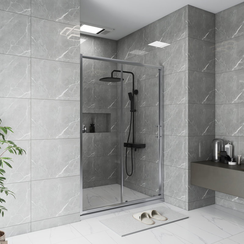 48.In W X 72.In H Single Sliding  Shower Door | 1/5 Inch Thick  Transparent Tempered  Glass | Beautiful And Durable | Equipped With Stainless Steel Handle | Chrome