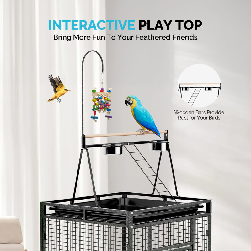 68 In. Wrought Iron Bird Cage With Playtop
