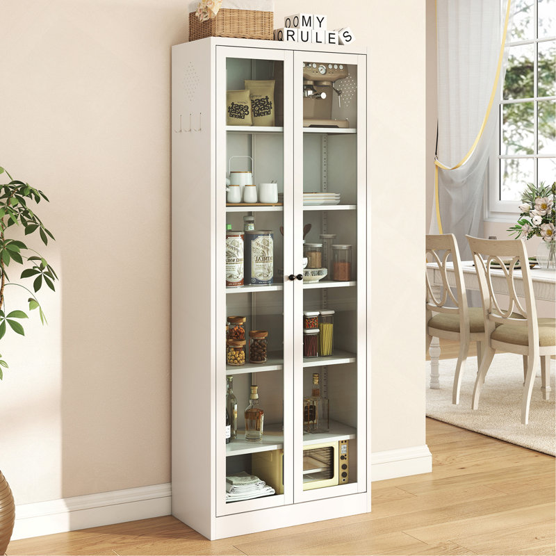 Cabinet Metal Kitchen Pantry – 72" Tall Storage With 5 Adjustable Shelves, White Freestanding