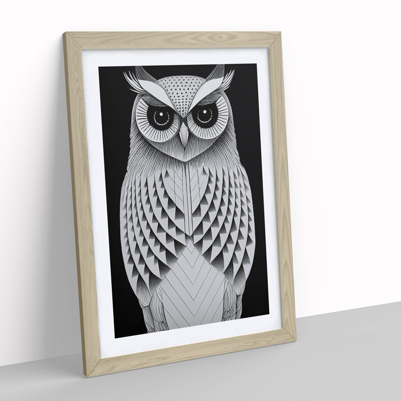 Owl in Monochrome No.5 - Framed Print, 34cm H x 25cm W x 2cm D, Oak