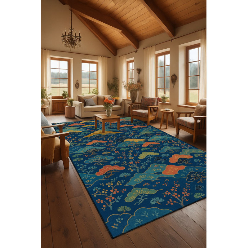 Tapis tissé traditionnel bleu marine Mosso, 3'11" x 5'11"