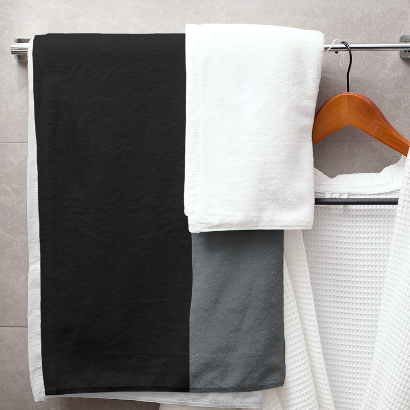 Lightweight Beach Towel, Black/Silver/Black, Microfiber, Bath Towel