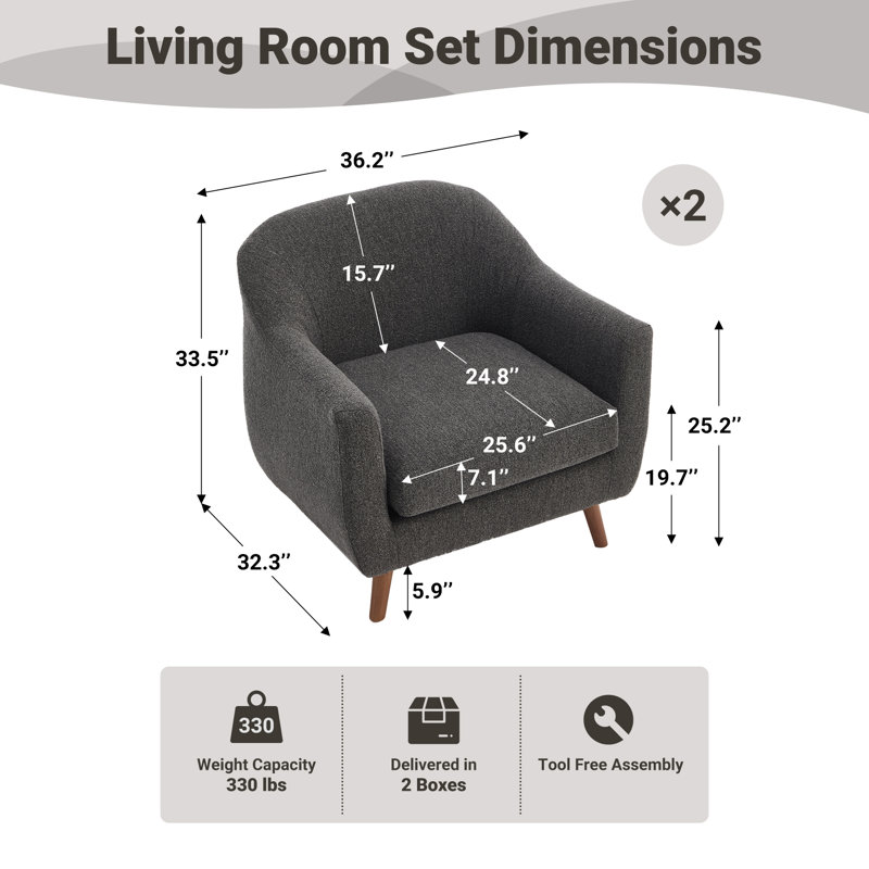 Chaise d'appoint Kaya Modern Upholstery - ensemble de 2, Dark Grey