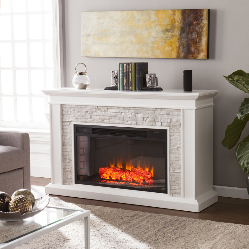 Ledgestone Fireplace, White