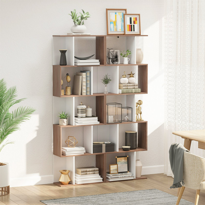 184.5cm H x 60cm W Geometric Bookcase, Natural/White