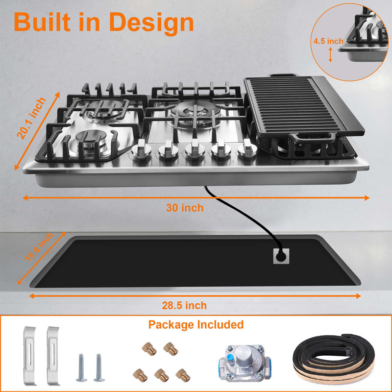 SNDOAS 30" Stainless Steel 5 Burner Cooktop with Dual Size Power Burner