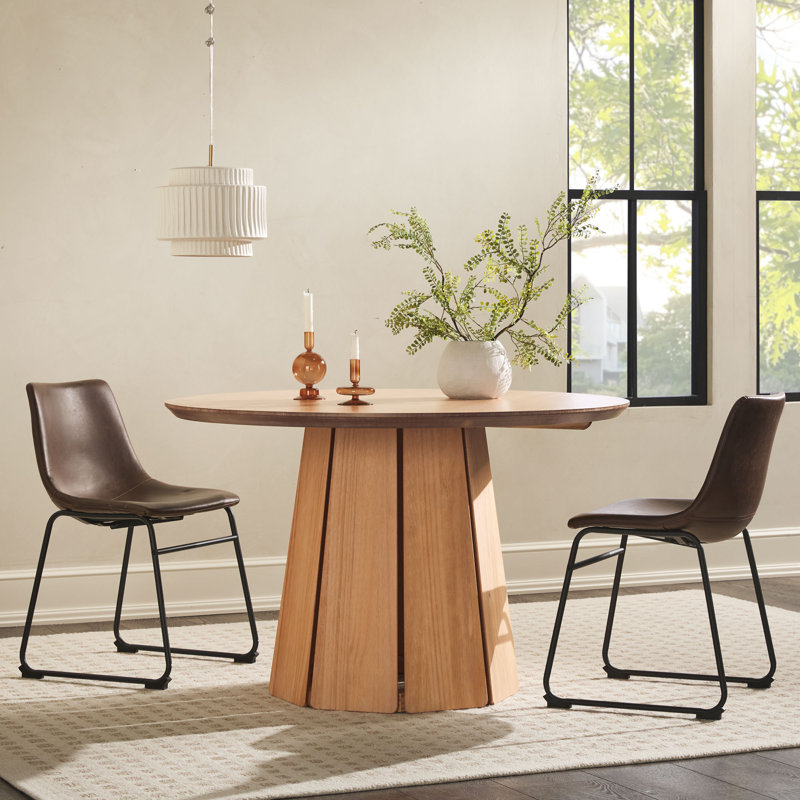 Table de salle à manger à piédestal en bois massif 47,5 po Johnovan, Blanc céruse