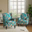 Fauteuil à oreilles tapissier à motif floral bleu paon avec garniture cloutée Duward-1096387152