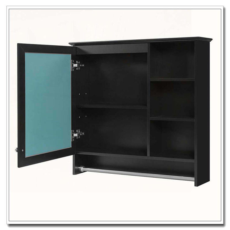 Armoire à glace murale 30 po 2 en 1 avec tablette réglable, Noir