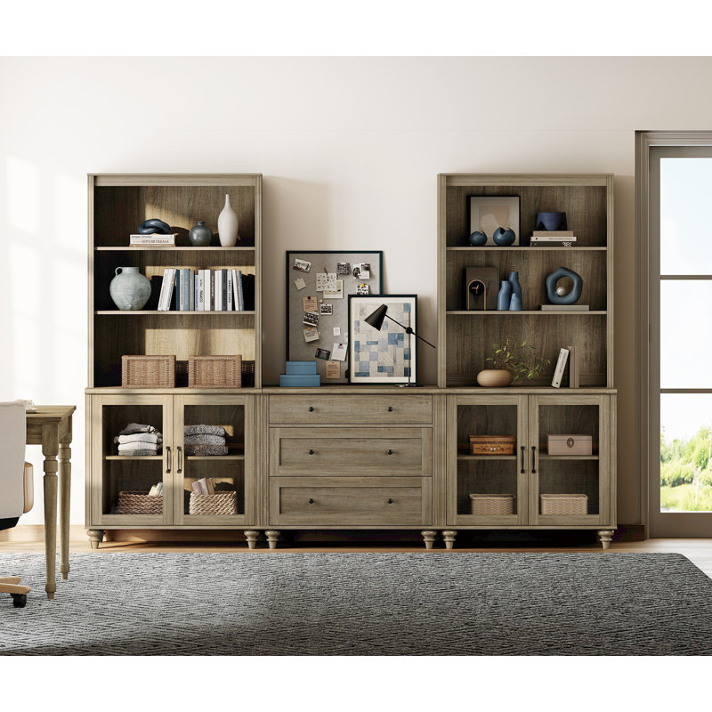 Corretta Bookcase With Drawers And Glass Cabinets, Tall Book Case With Open Book Shelfs, Large Wood Bookcases Farmhouse Bookshelves For Living Room Bedroom Home Office Kitchen, 72'