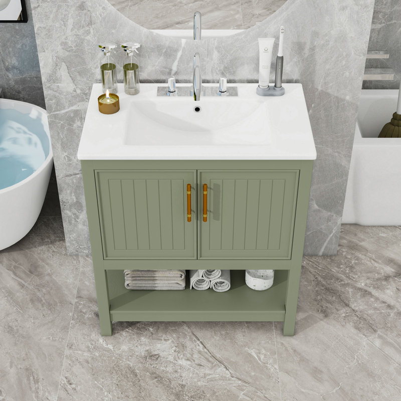 Meuble-lavabo de 30 pouces avec lavabo et portes, Vert