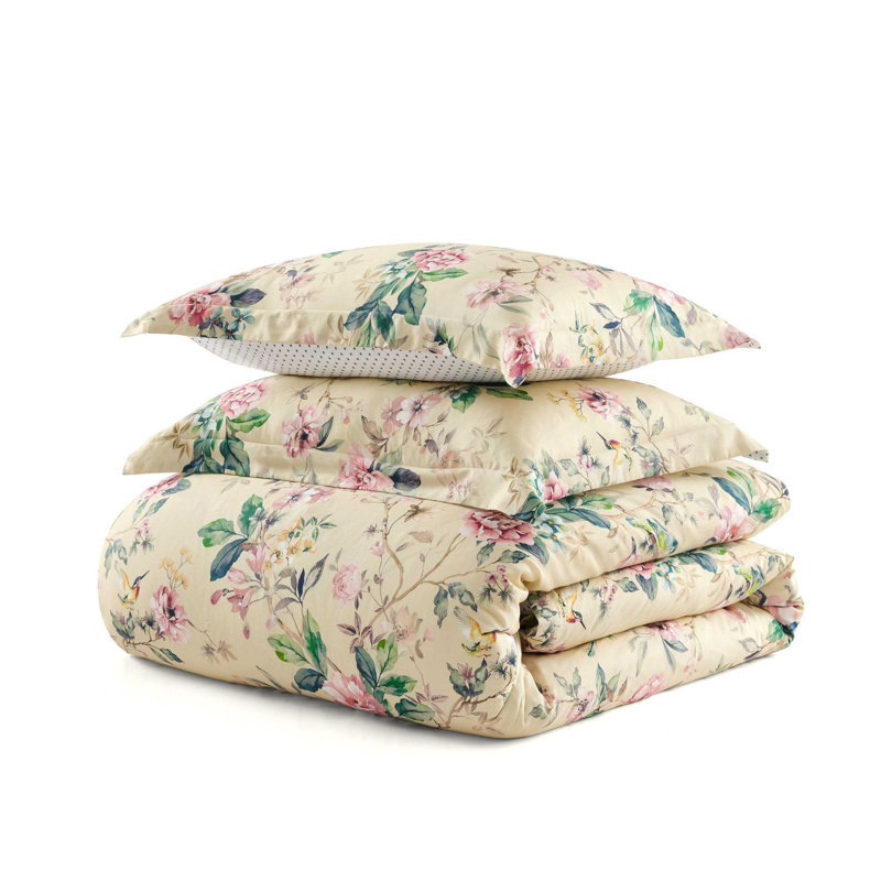 Ensemble d'édredon réversible en coton Martha Stewart Songbird, Édredon pour grand lit + 2 taies décoratives