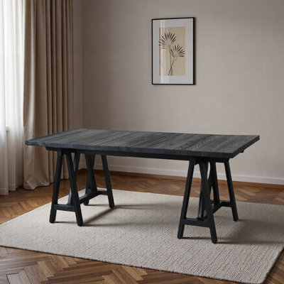 Bureau d'ordinateur noir en bois de frêne de grande taille