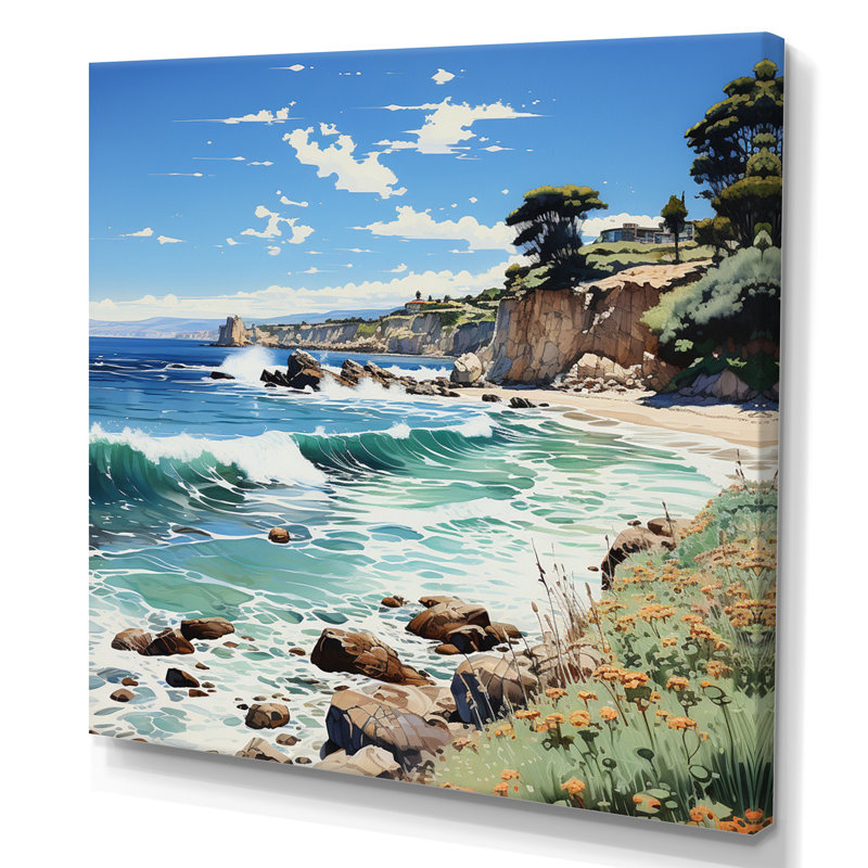 Plage contrastée pointillisme II, H 24 po x l 24 po x P 1 po, Toile tendue