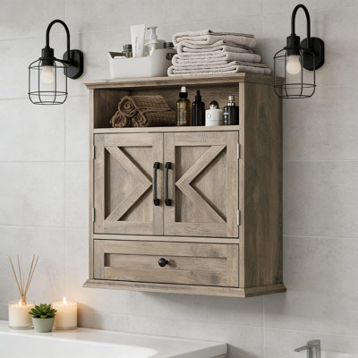 Farmhouse Over The Toilet Medicine Cabinet With Drawer & Barn Door