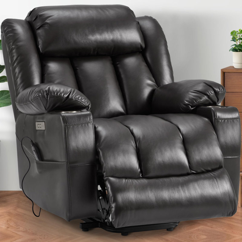 Canapé de massage inclinable et chauffant en cuir de 40 po de largeur, fauteuil avec porte-gobelets, ports USB et Type-C, télécommande