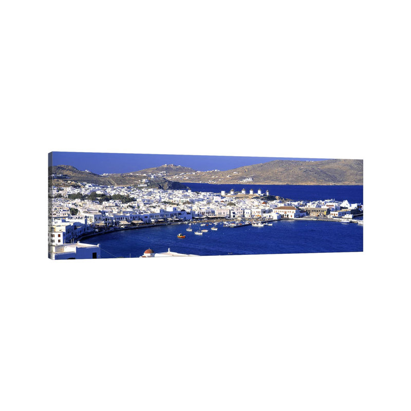 High-Angle View Of Old Mikonos City, Mykonos, Cyclades, Greece - Wrapped Canvas Panoramic Print