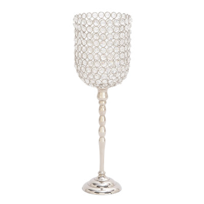 Aluminum Metal Single Candle Silver Hurricane Lamp