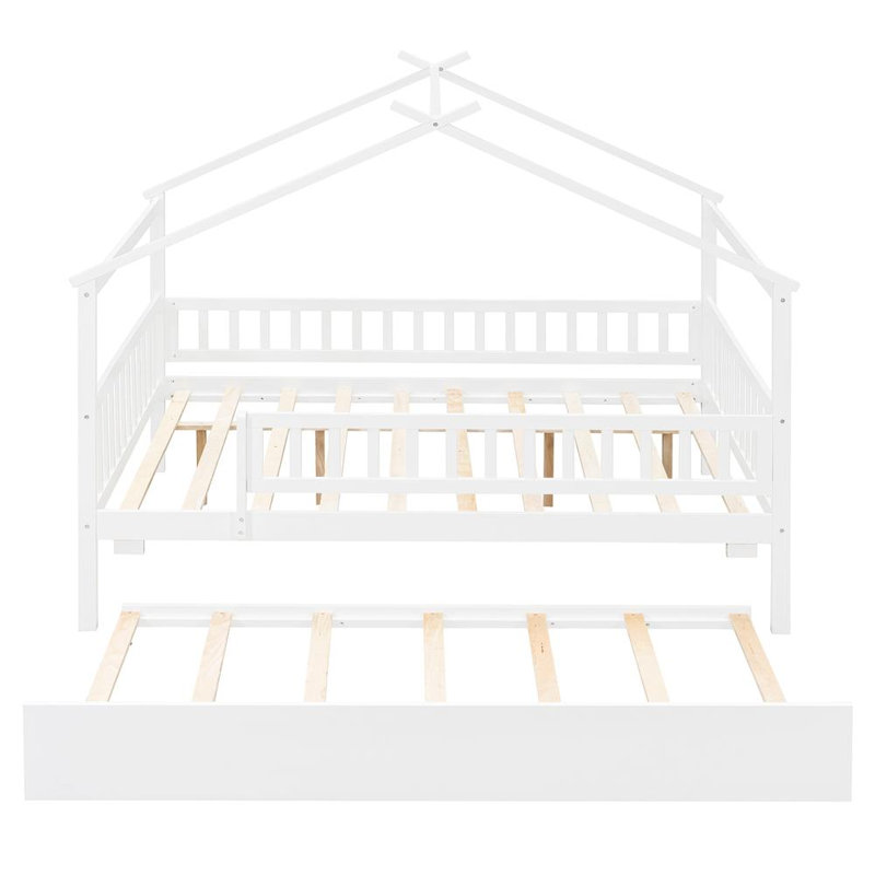 House Bed With Trundle, Full, White