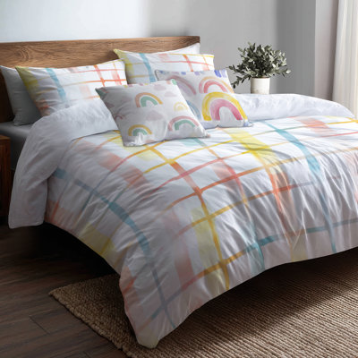 Ensemble de literie géométrique pour enfants, ensemble de 6 - Ensemble de literie et coussin décoratif Playful Kinder Grids