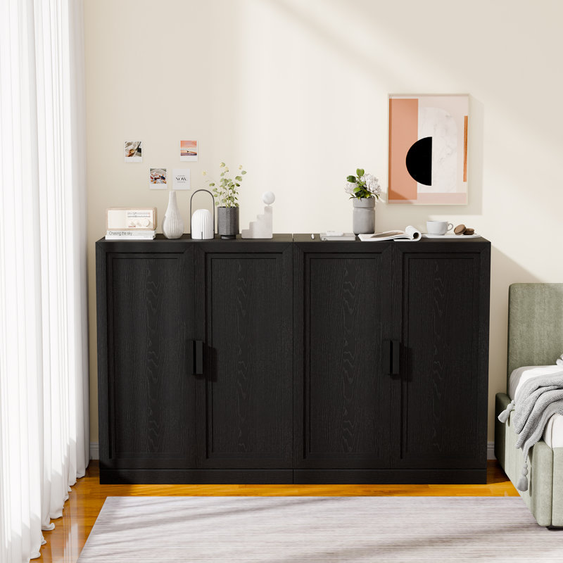 Armoire de rangement moderne à 4 portes avec tablettes réglables 62 po Modern, Noir, 41" H x 62" W x 16" D
