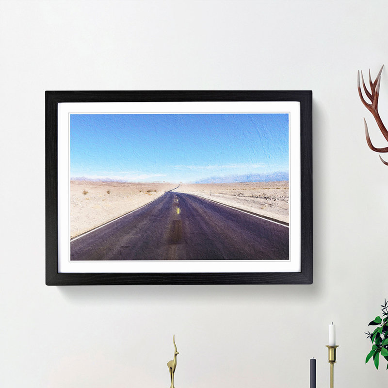 Road Through Death Valley in California - Picture Frame Painting Print, 27cm H x 36cm W x 2cm D, Black Framed