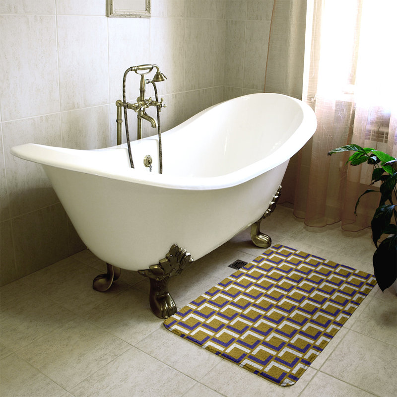 Tapis pour salle de bain Baltimore, l 17 po x L 24 po, Or métallique / mauve / blanc