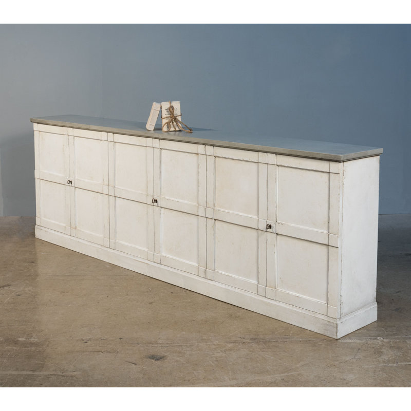Boxholm 112'' W Solid Wood Sideboard, Stucco White/Gray Quartz