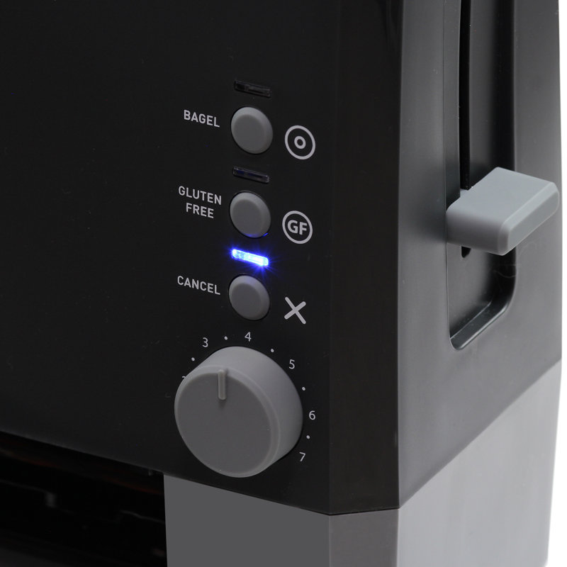 Black Stainless Steel 2-Slice Toaster with Wide Slot and Crumb Tray