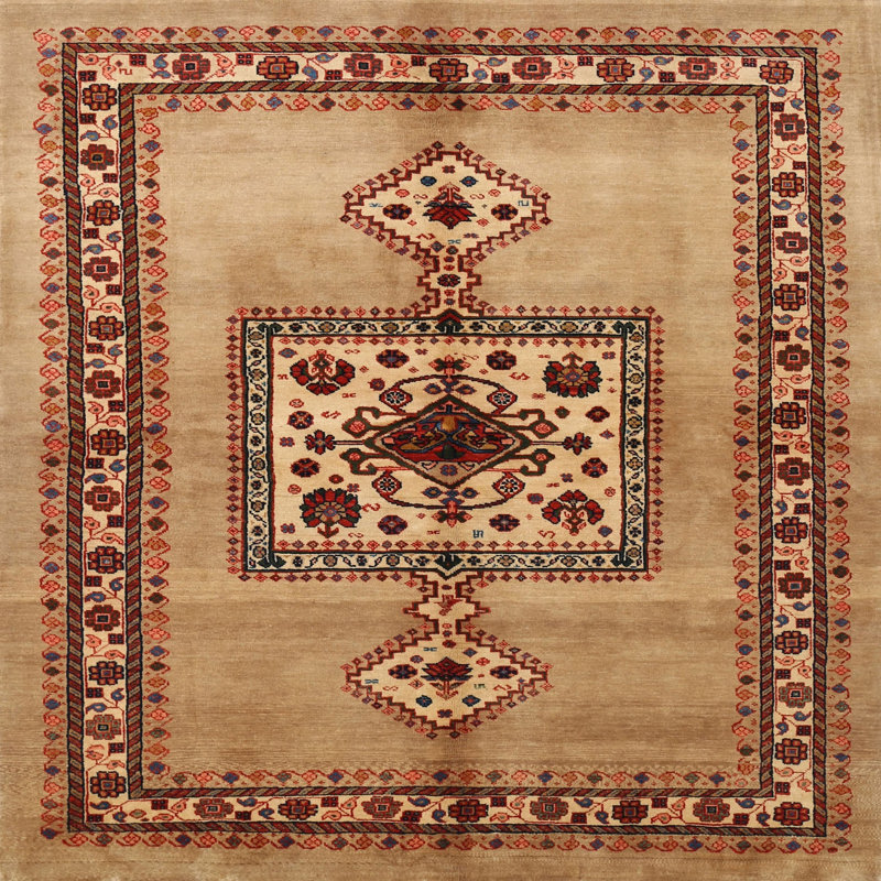 Tapis traditionnel brun / rouge Makson, Rond 5 pi