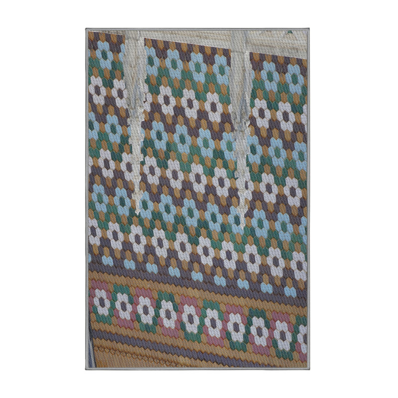 Tapis jaune/bleu ciel/vert à motifs Forrestal, Rectangle 2 pi x 5 pi