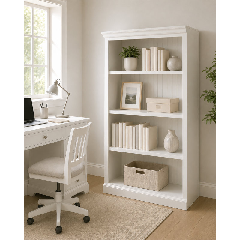 Sherita Bookcase, Soft White, (3 Shelves) 60” H x 32” W x 14.25” D