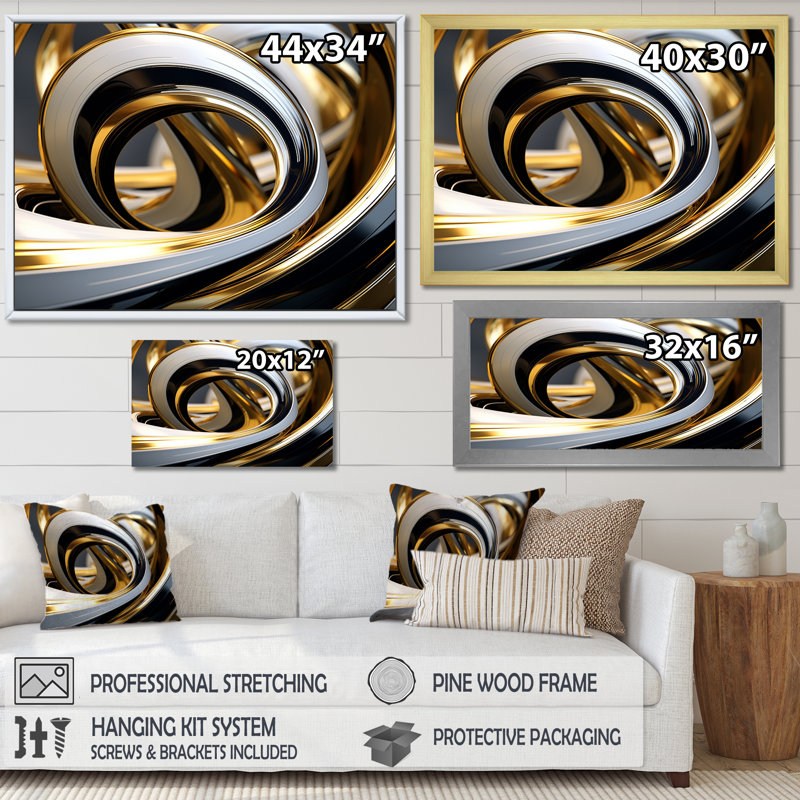 «I», art liquide encadré noir et blanc tourbillonnant dimension I - spirales abstraites, H 34 po x l 44 po x P 1,5 po