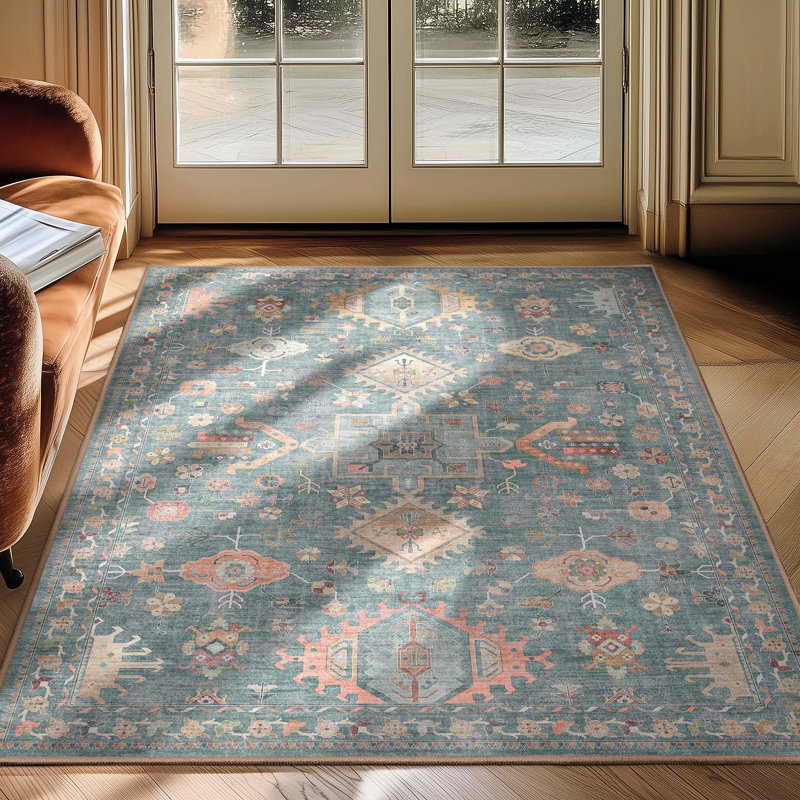 Tapis bleu médaillon Bungalow Rose Aylena, Rectangle 3 pi 11 po x 5 pi 3 po