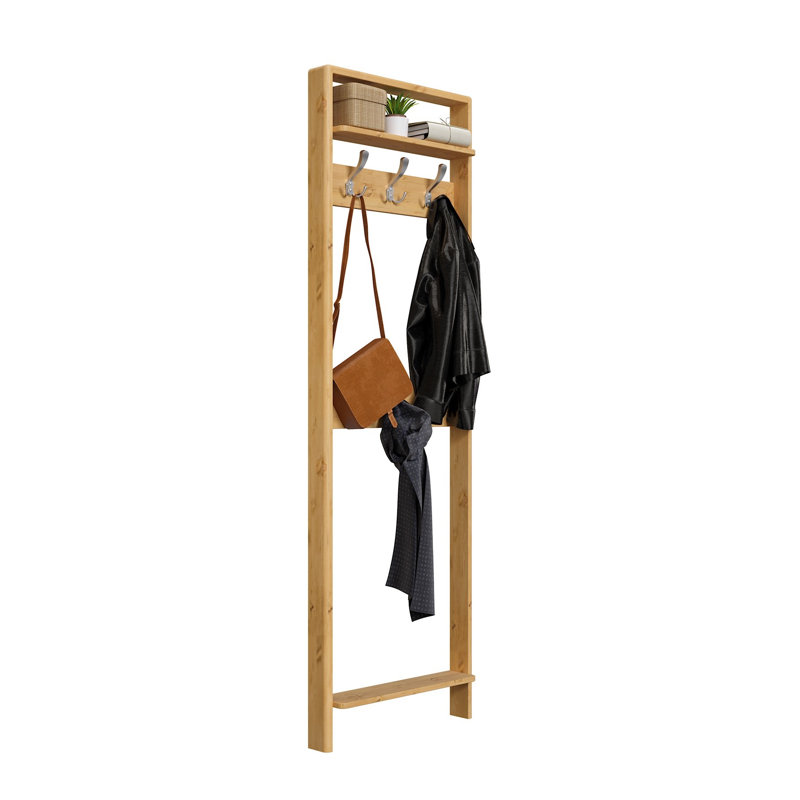 Solid Wood Wall 6 - Hook Wall Mounted Coat Rack, Natural Brown