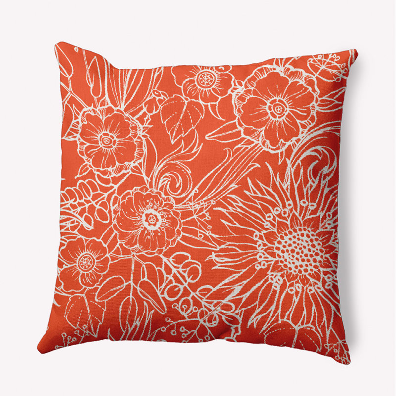 Cuban Flare Zentangle Floral Print Indoor/Outdoor Square Pillow, Square 18", Orange