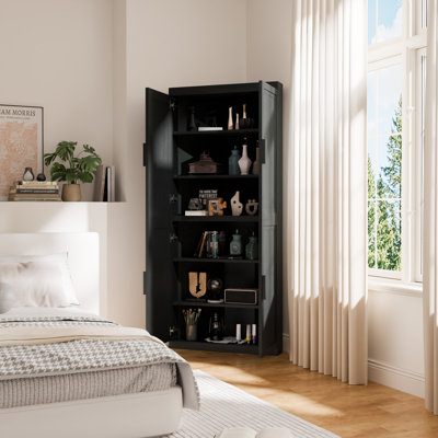 Ensemble de 2 armoires d'appoint de coin noires avec portes et rangement peu encombrant P 16 po x l 31 po x H 72 po