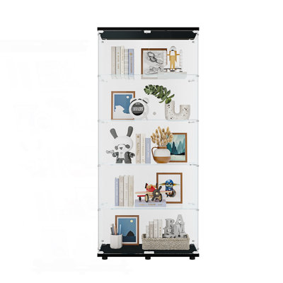 Vitrine à deux portes, vitrine avec 5 tablettes et armoire d'appoint