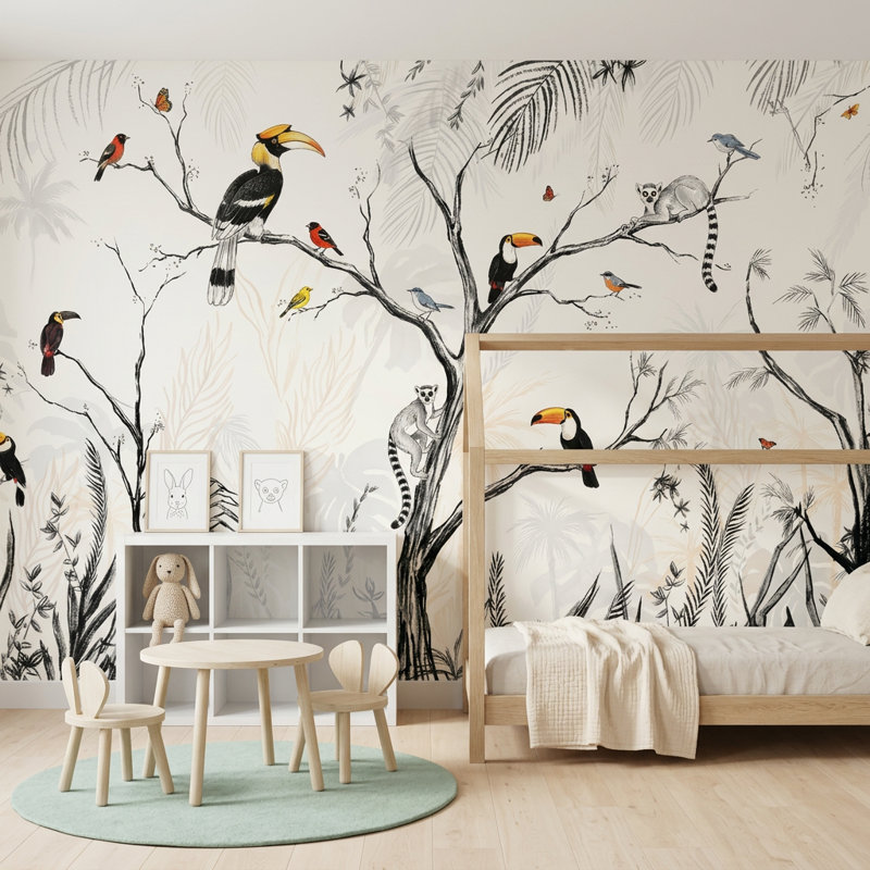 Papier peint toucan, oiseaux tropicaux, 120 po x 96 po, Peler et coller